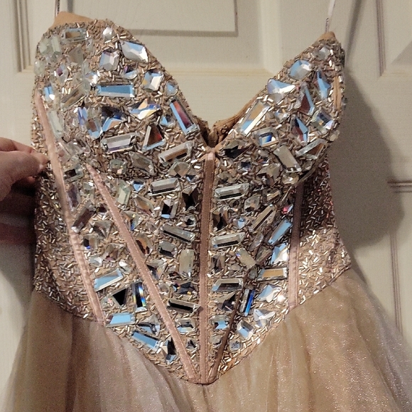 Sherri Hill Tan and Cream Prom Dress - Picture 4 of 4